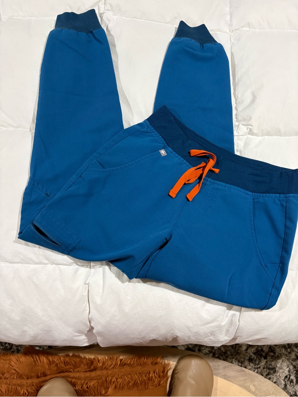 Figs XXS/P Women's Teal Blue Track Joggers with Orange Drawstring